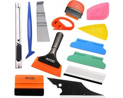 AVOID® 14-delige Car Wrap Gereedschapsset – 12-delige Basisset + 2 Extra Rakels – Voor Auto Wrapping, Raamfolie, Meubelfolie & Belettering – Met Rakels, Schrapers, Snijmes & Precisietools – Raamfolie – Auto Wrappen – Wrap Folie Auto – Folie Raam