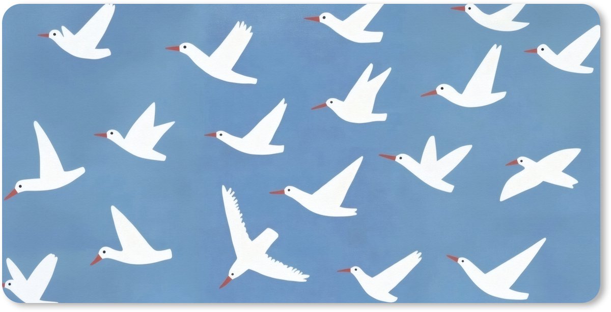 Muismat XXL 120x60 cm - Bureau onderlegger - Bureau mat Vogels - Wit - Patroon - Bureaumat - Gaming mousepad xl - Bureaulegger groot - Computer deskmat
