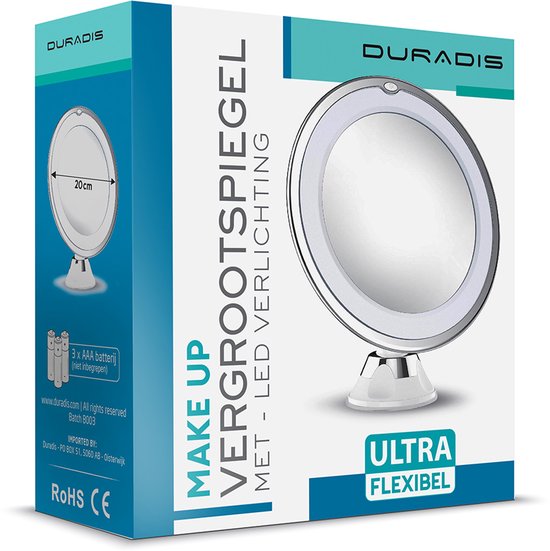 My Flexible Mirror LED Wall Mirror with Flexible Mance and 360° Rotatable for Bathroom with Suction Cup Mount, 17.5 cm