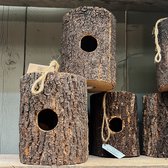 Nichoir tronc d'arbre avec cordon de suspension h20 d16cm - Nichoir suspendu naturel