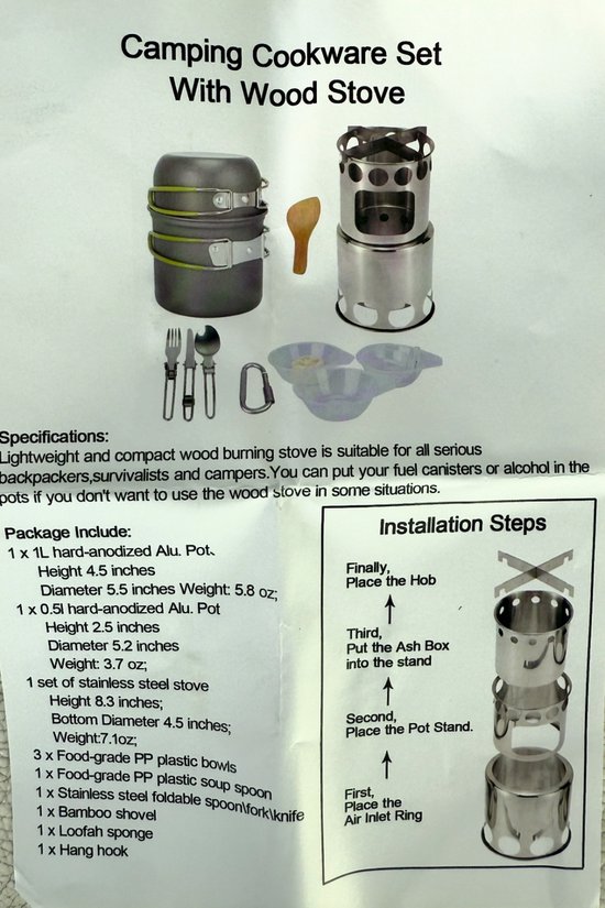 WeXplore Pannenset - Draagbare Camping Kookgerei Set met Houtkachel - Compact, Lichtgewicht en Duurzaam - Voor Outdoor, Hiking & Kamperen - Survivalset — afbeelding 2