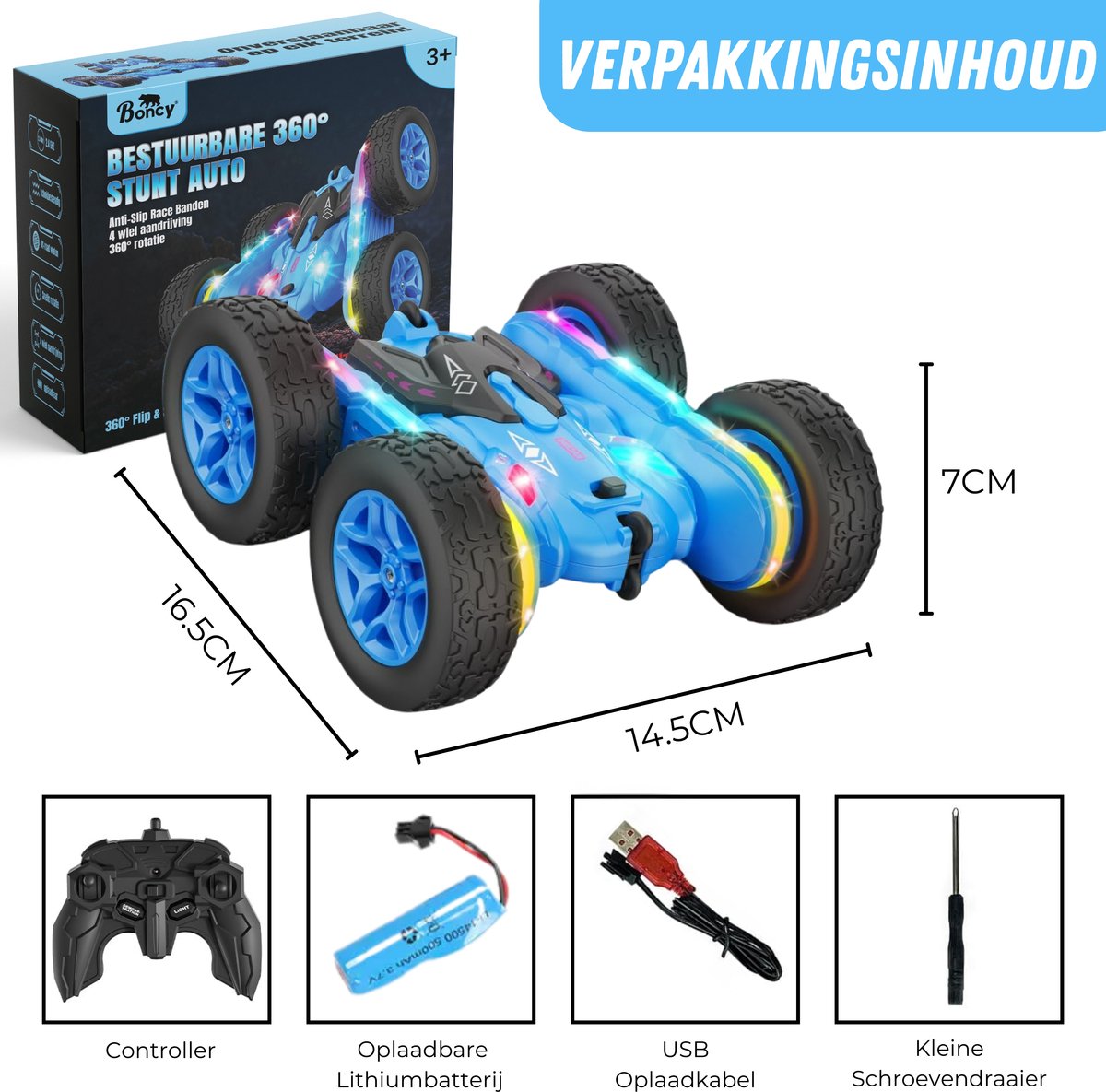 Boncy® Bestuurbare RC Auto Offroad - 360 Stunt Blauw - Jongens Meisje Volwassenen - Speelgoed Binnen & Buiten - Afstandbestuurbaar Race Drift Car - Afstandsbestuurbaar Raceauto Accu - Stuntauto - Bestuurbaar Snel Elektrisch Autos Afstandsbediening — afbeelding 8