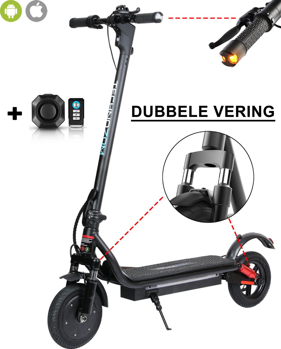Techno MAX® - Elektrische Step met Voor/Achter Vering - Richtingaanwijzers - 25 km/u - Bereik tot 30km - Met Smart APP - 8,5” Anti-lek Banden - Zwart