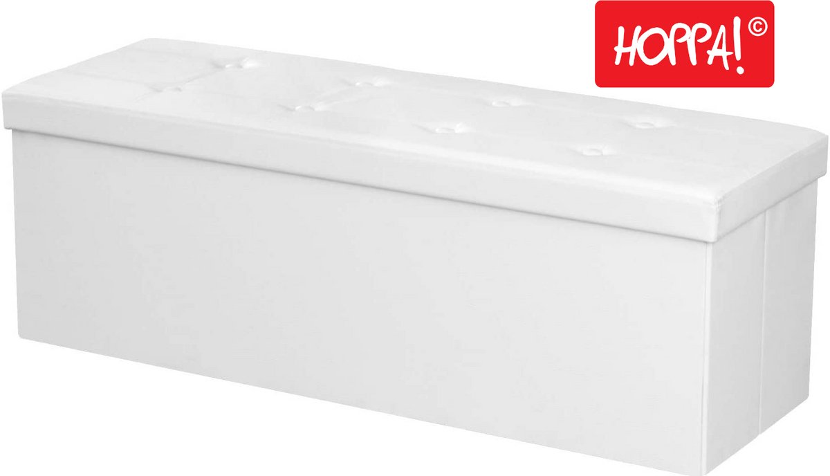 Hoppa! Zitbank - zitkist - zitpoef - voetenbank - hocker met opbergruimte en deksel - 120 L - Wit - MDF - 110 x 38 x 38 cm