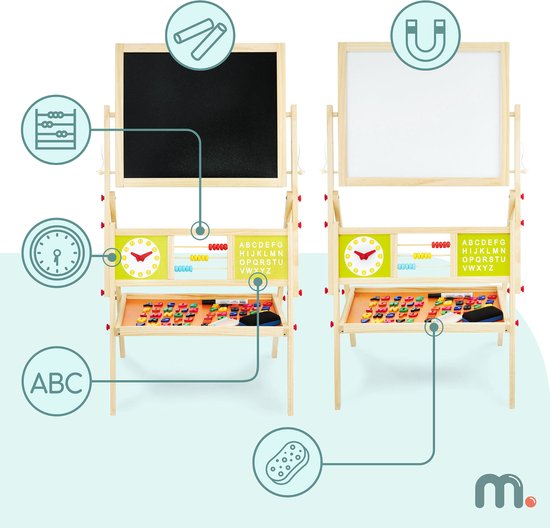 Mamabrum Dubbelzijdig Schoolbord met Whiteboard en Krijtbord - Magnetisch Tekenbord - Inclusief Letters, Cijfers en Telraam