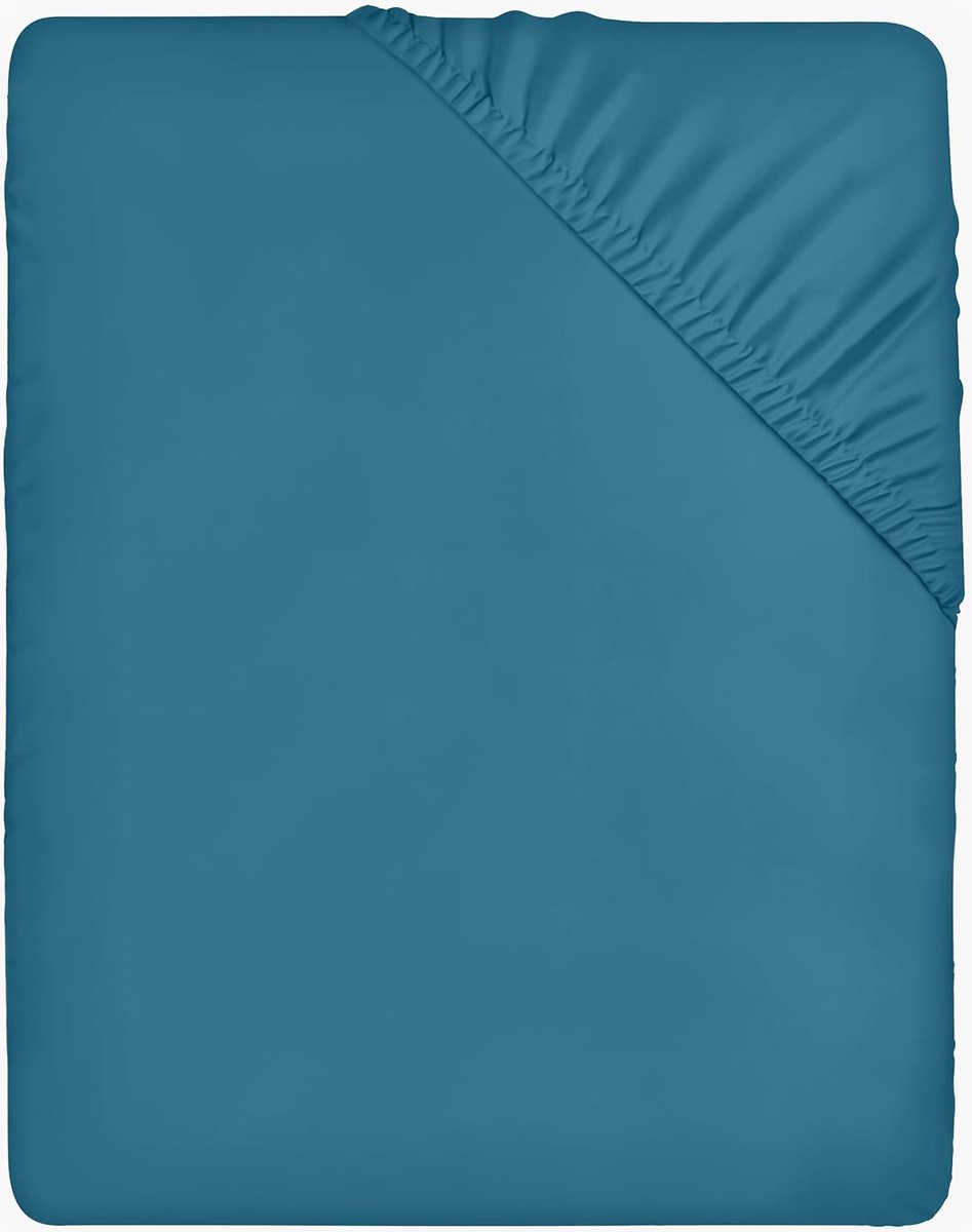 Ibenzoa Denim Hoeslaken 140x200 cm - Borstelloze Microvezel met Diepe Zak Blauw