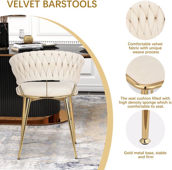 chairus Eetkamerstoelen, set van 2 fluwelen keukenstoelen met metalen frame, moderne zijfauteuils voor eetkamer (grijs
