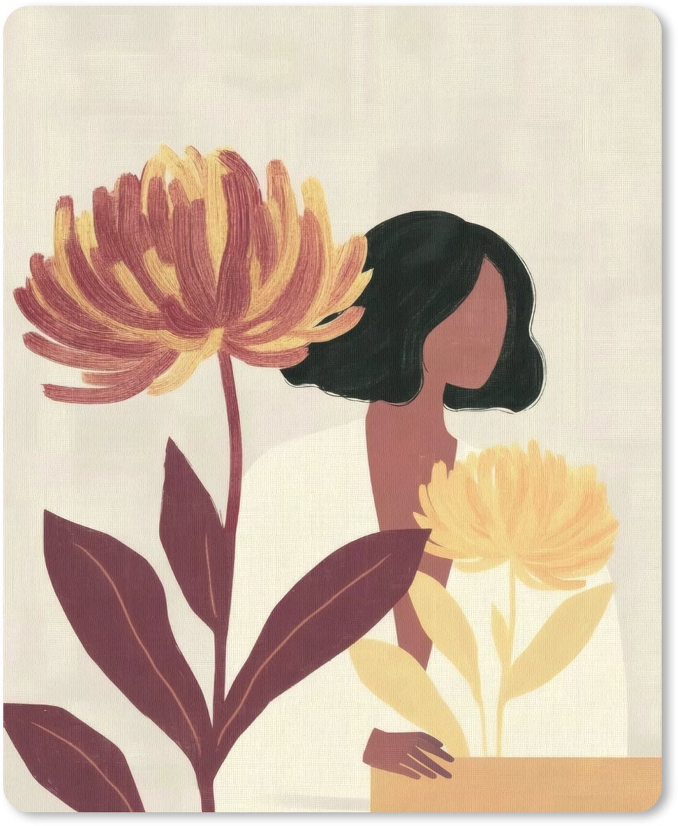 Muismat 19x23 cm - Mousepad Vrouw - Minimalistisch - Bloem - Muismatten