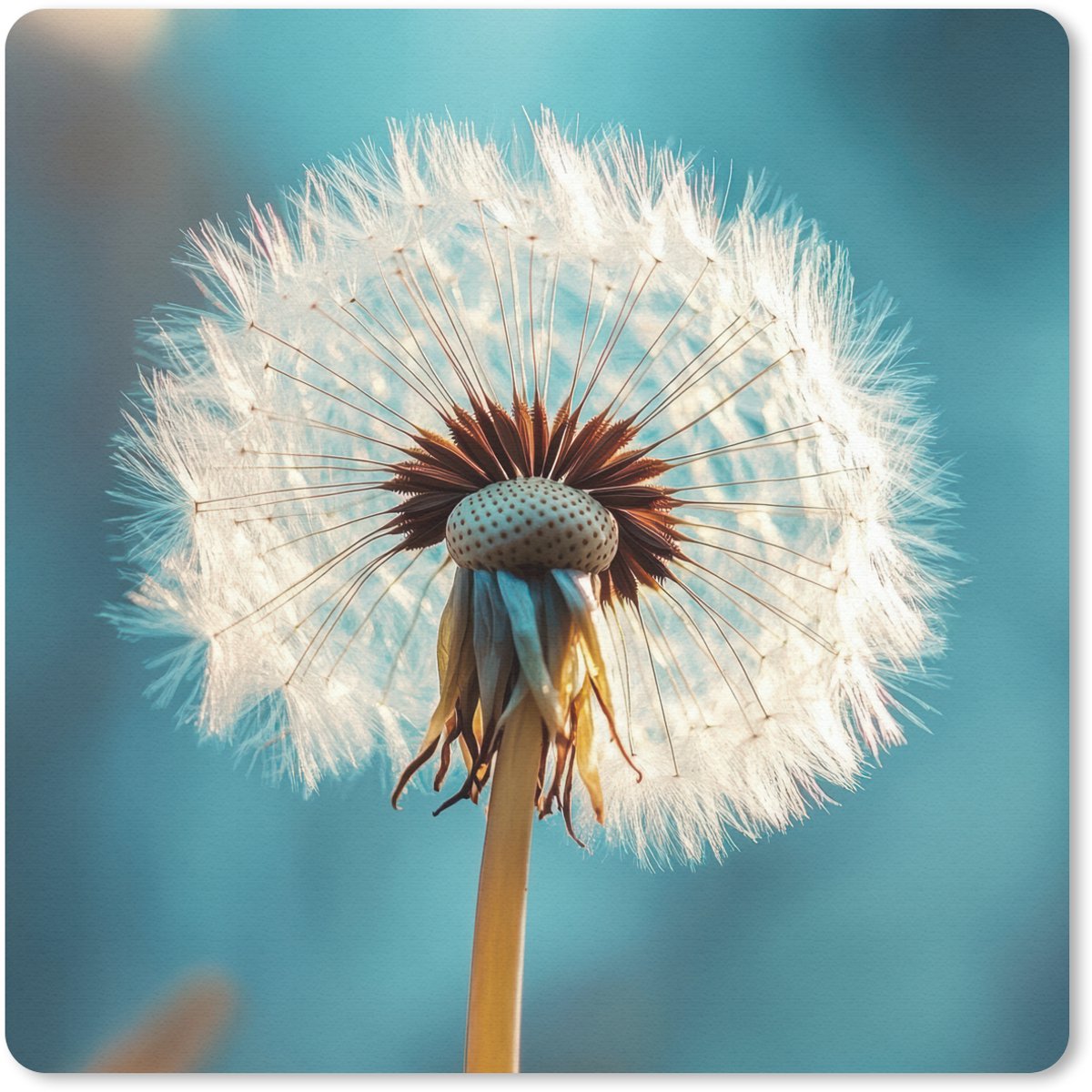 Muismat 20x20 cm - Mousepad Paardenbloem - Natuur - Bloemen - Blauw - Muismatten