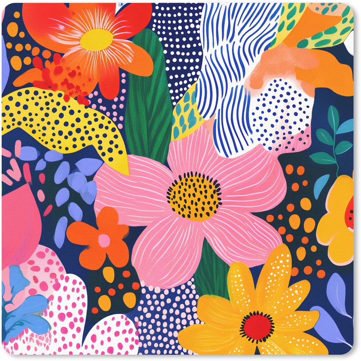 Muismat 20x20 cm - Mousepad Kleurrijk - Bloemen - Abstract - Stippen - Muismatten