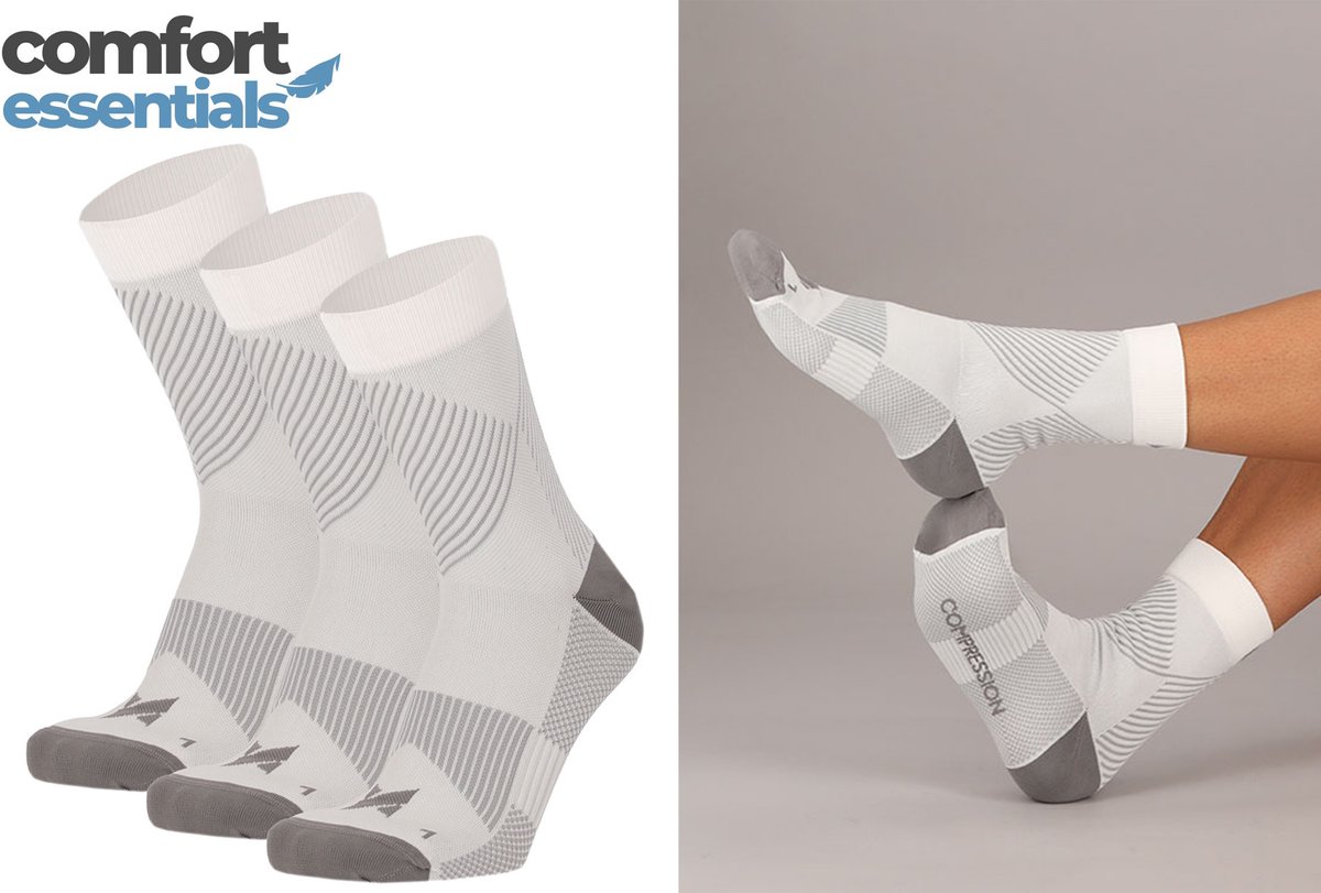 Comfort Essentials - Lage Compressie Sokken - 3 Paar - Wit - 35-38 - Enkelsokken - Korte Compressiekousen