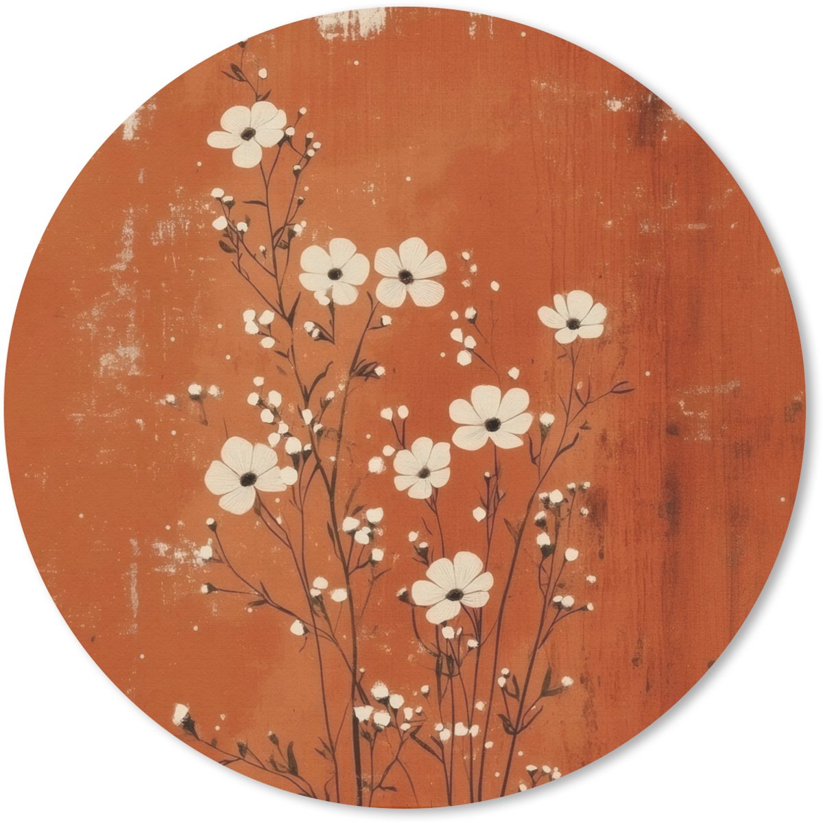 Muismat rond 30x30 cm - Mousepad Bloemen - Wit - Subtiel - Roestkleur - Ronde muismatten
