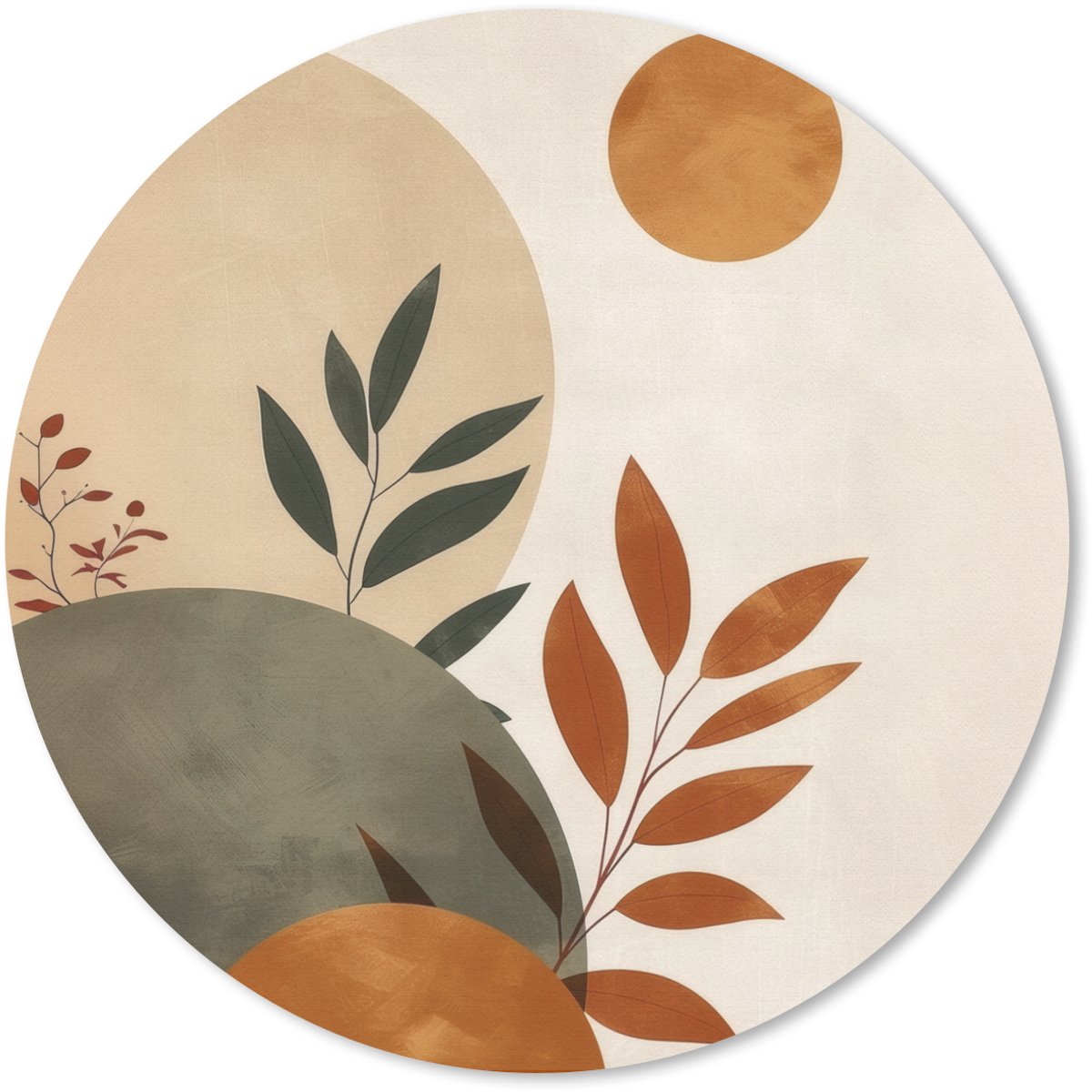 Muismat rond 40x40 cm - Mousepad Vormen - Rond - Bladeren - Beige - Ronde muismatten