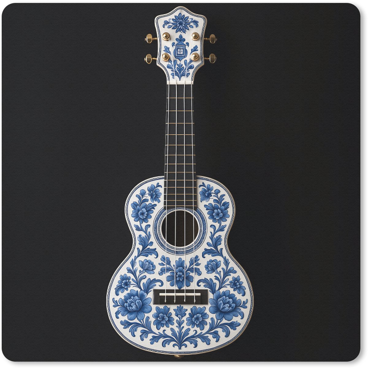 Muismat 30x30 cm - Mousepad Ukelele - Delfts - Blauw - Muziek - Muismatten