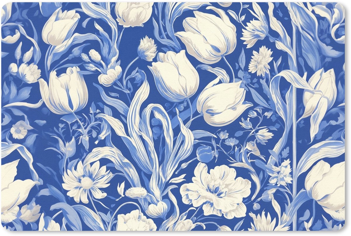 Muismat 27x18 cm - Mousepad Bloemen - Delfts Blauw - Patroon - Tulp - Muismatten