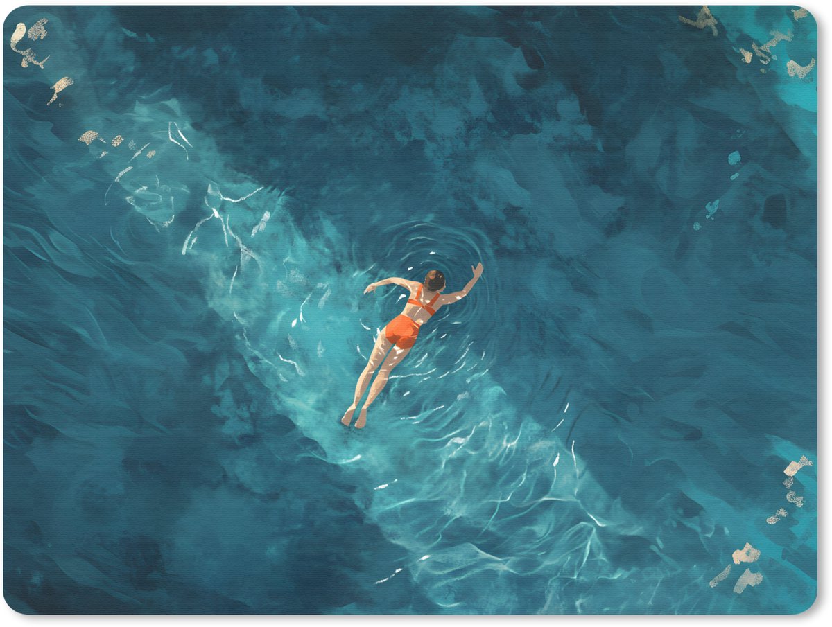 Muismat 23x19 cm - Mousepad Vrouw - Water - Bikini - Oranje - Muismatten