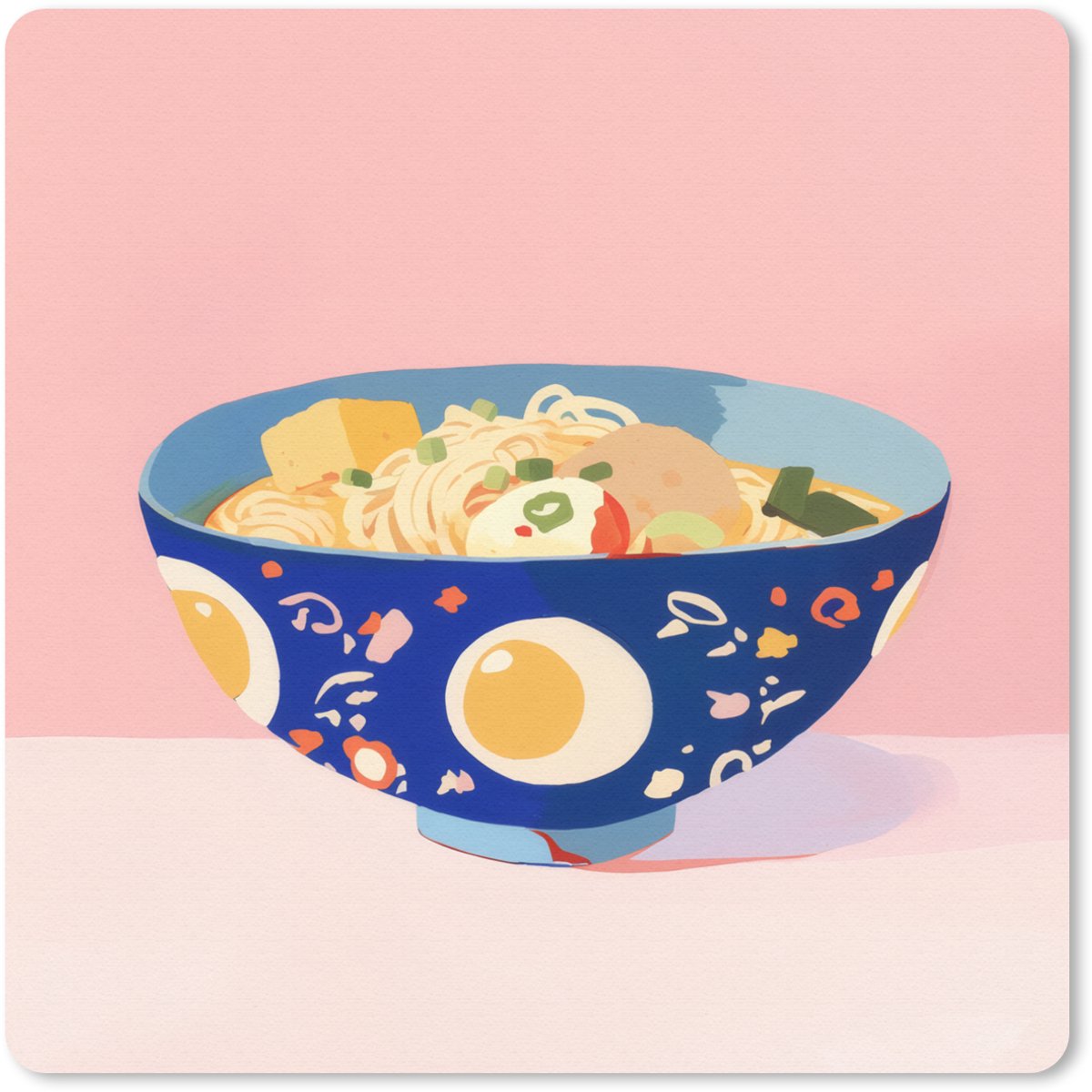 Muismat 20x20 cm - Mousepad Noodles - Kom - Blauw - Illustratie - Muismatten