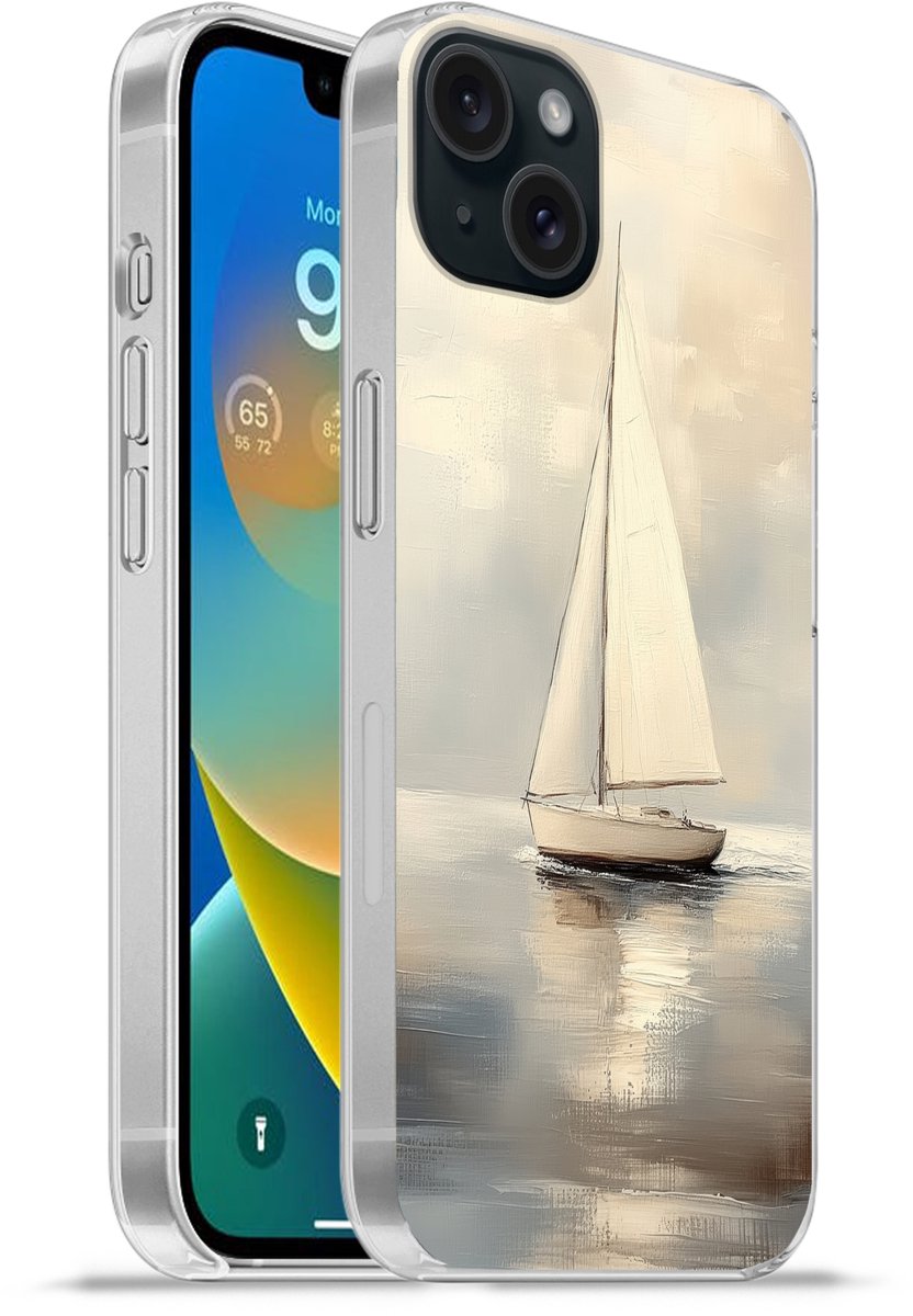 Telefoonhoesje Geschikt voor iPhone 15 Plus hoesje - Zeilschip - Zee - Bewolkt - Siliconen Telefoonhoesje Telefoonhoesje