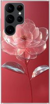 Telefoonhoesje Geschikt voor Samsung Galaxy S22 Ultra hoesje - Sierlijk - Bloem - Roze - Glazen - Siliconen Telefoonhoesje Telefoonhoesje