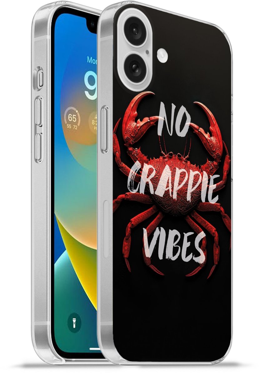 Telefoonhoesje Geschikt voor Apple Iphone 16 Plus hoesje - Krab - Rood - Tekst - Zwart - Siliconen Telefoonhoesje Telefoonhoesje