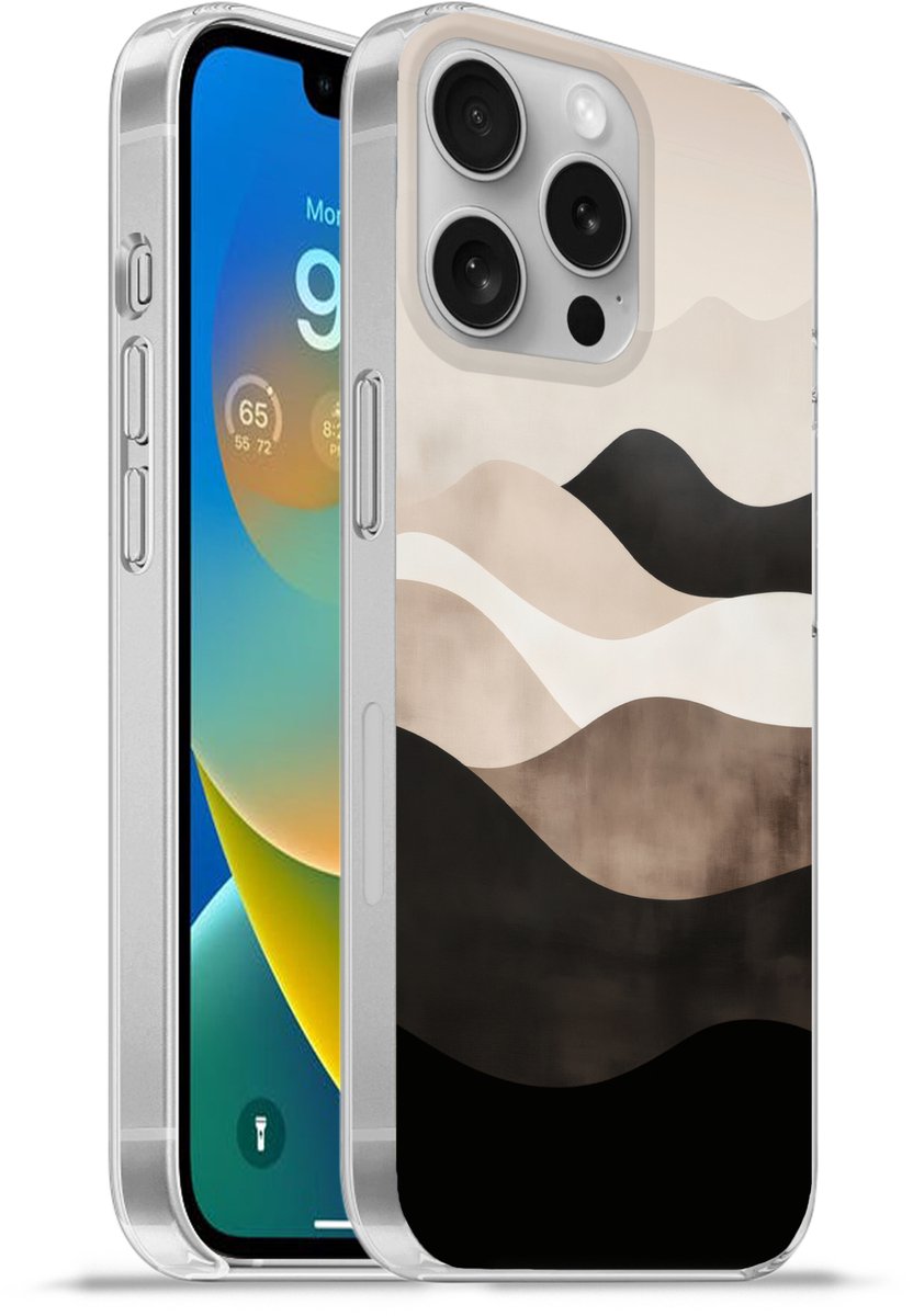 Telefoonhoesje Geschikt voor Apple Iphone 16 Pro hoesje - Abstract - Landschap - Golven - Crèmekleur - Siliconen Telefoonhoesje Telefoonhoesje