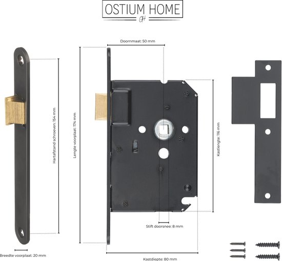 Serrure à barillet Ostiumhome® avec plaque frontale noire mate 20X175 mm