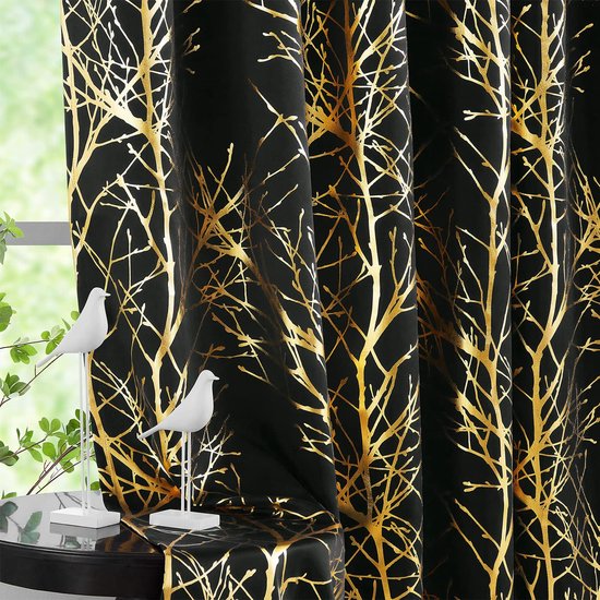 Rideaux occultants Ibenzoa® à motif branches métalliques – 175 x 132 cm (2 pièces)
