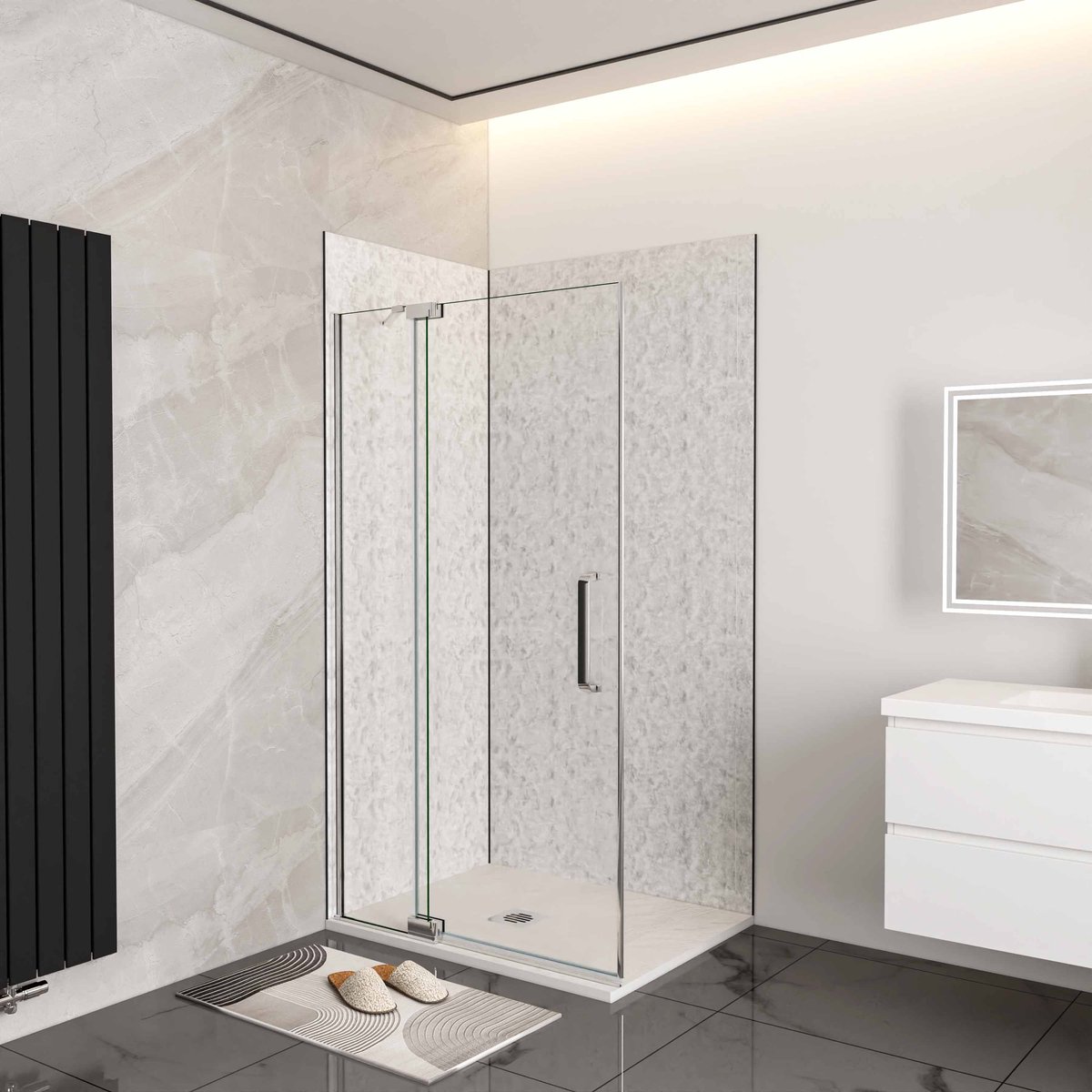 Douchewand-Inloopdouche draaibaar 86x195cm 8mm gehard glas easyclean antikalk glanzend chroom aluminium profiel