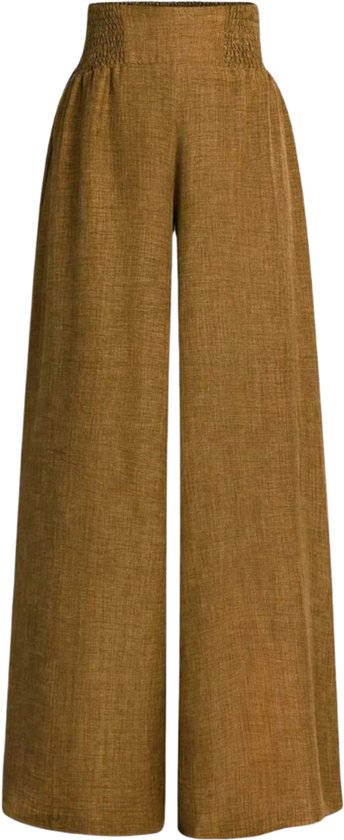 Pantalon en lin Livano pour femme - Pantalon d'été - Adultes - Pantalon long - Pantalon de plage - Été - Style Ibiza - Marron - Taille L