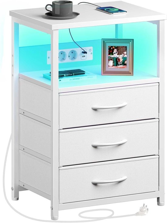 CAIYUN Nachtkastje met oplaadfunctie, banktafel met 4 stoffen laden, USB- poorten en stopcontacten, bijzettafels voor woonkamer, slaapkamer (vintage bruin