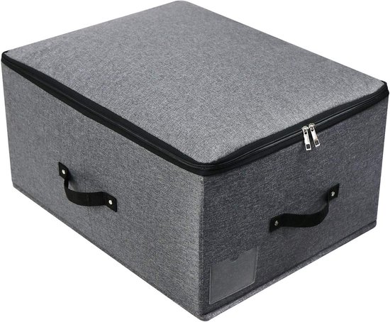Foto: Opvouwbare deksel opbergbak met scheidingsbord en 4 handgrepen 52 40 26cm zwart grijs