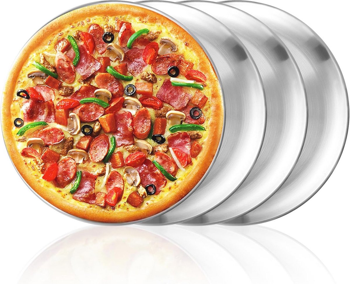4 Roestvrijstalen Pizzaplaten - Duurzaam en Hittebestendig