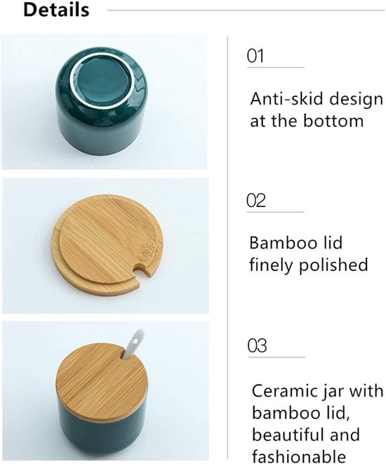 Zoutpot van keramiek met houten deksel en lepel, elegant