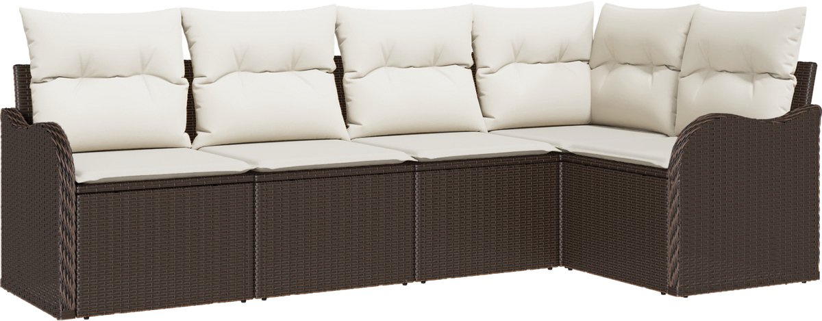 vidaXL - Tuinbank - Set - 5 - pcs - Bruin - poly - rattan