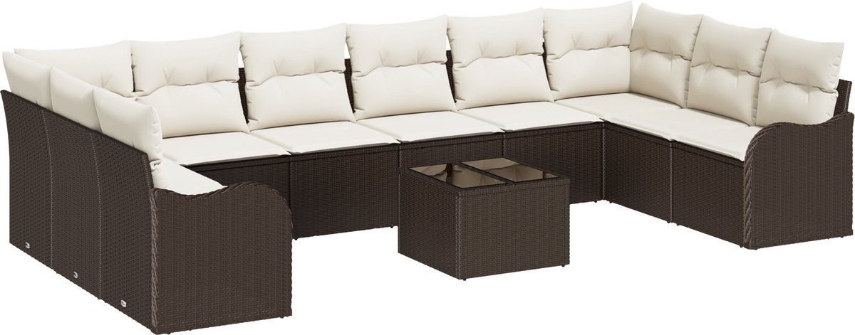 vidaXL Tuinbank - Set - 11,0 - st - Bruin - 55 - x - 55 - x - 37 - cm - poly - rattan