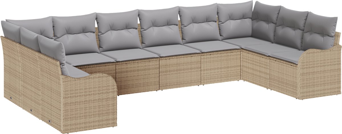 vidaXL Tuinbank - Set - 10,0 - st - Beige - 344 - x - 177,5 - x - 85 - cm - poly - rattan