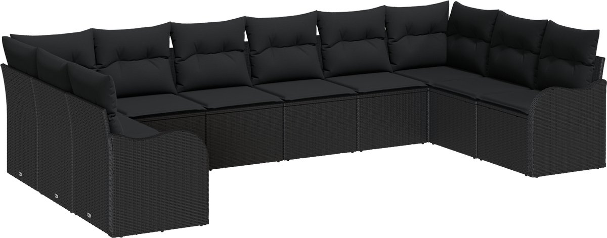 vidaXL Tuinbank - Set - 10 - st - Zwart - 344 - x - 177,5 - x - 85 - cm - poly - rattan