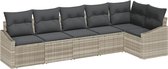 vidaXL - 6-delige - tuinset - met - kussens - in - lichtgrijs - poly - rattan