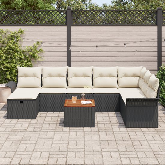 vidaXL - Tuinbank - Set - met - kussen - met - opslag - 9 - pcs - Zwart - Poly - rattan