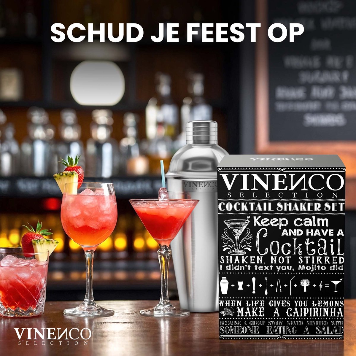 VINENCO Cocktailshaker Set Manhattan met Houten + Recepten Boek: 13 Delig RVS Staal Premium Barkeeper Kit | Prof Cocktail Shaker Bar Accessoires Martini Gin Mojito Longdrinks Party Verjaardag Cadeau Man Vrouw — cadeau in Kookcadeaus - foto 5