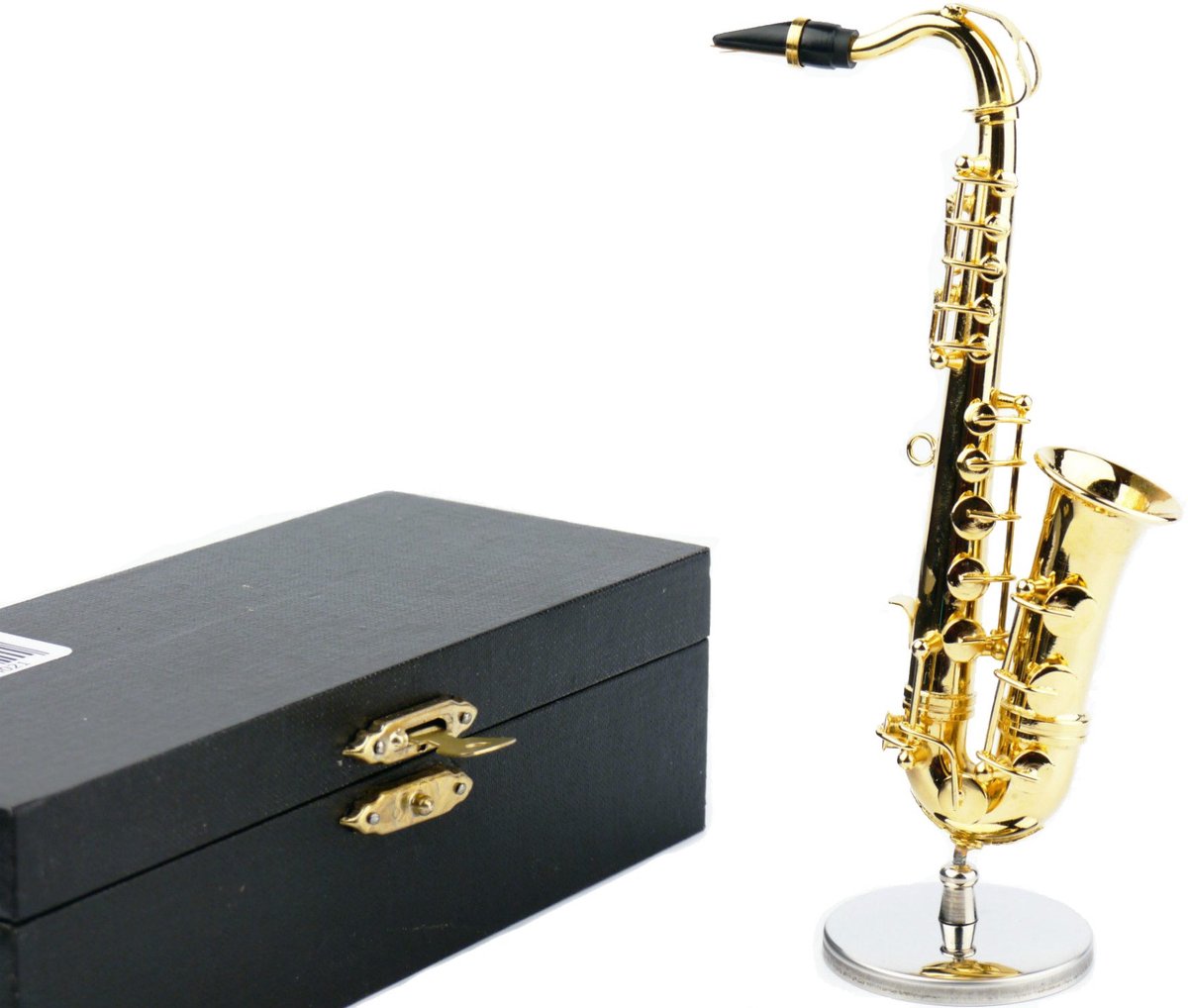 Music Gifts - Miniatuurinstrument Altsaxofoon – Gepolijste Messing Replica met Verchroomde Standaard en Luxe Geschenkdoos