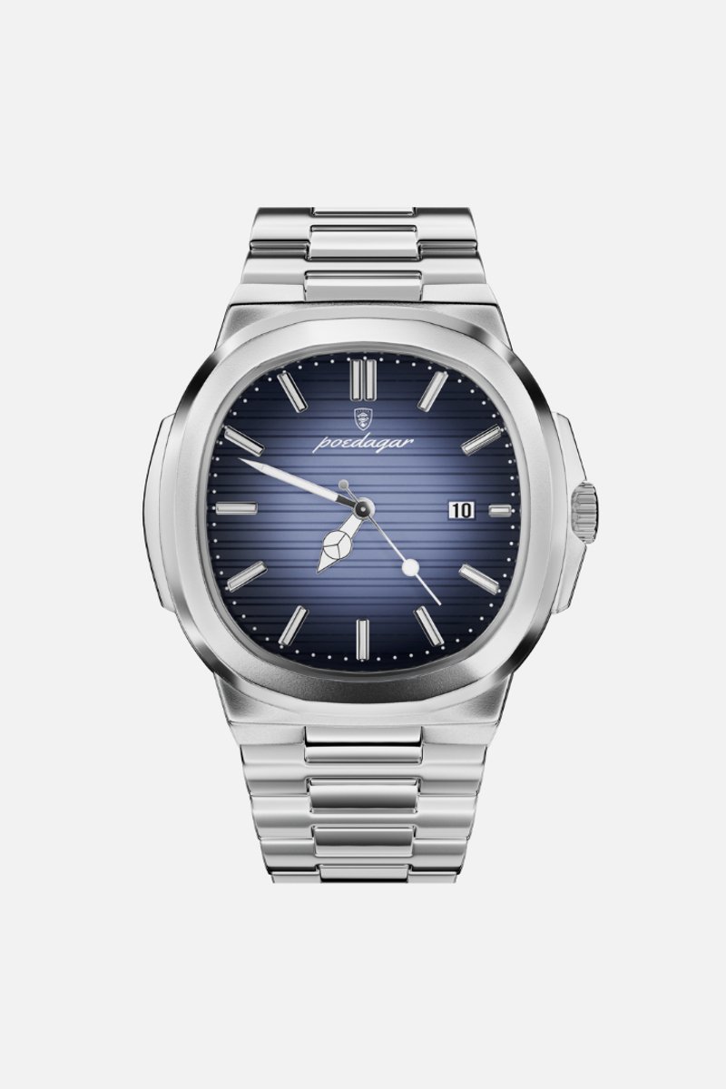 Selevie Horloge Aquarius - Zilver Staal - Donkerblauwe wijzerplaat - Saffierglas, 30M Waterproof, Lichtgevende Wijzers