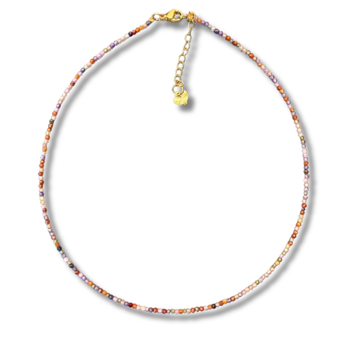 Collier - ketting - multicolor - lengte 40 cm - 2 mm dik - Natuurstenen - met goudkleurig verlengkettinkje 4 cm