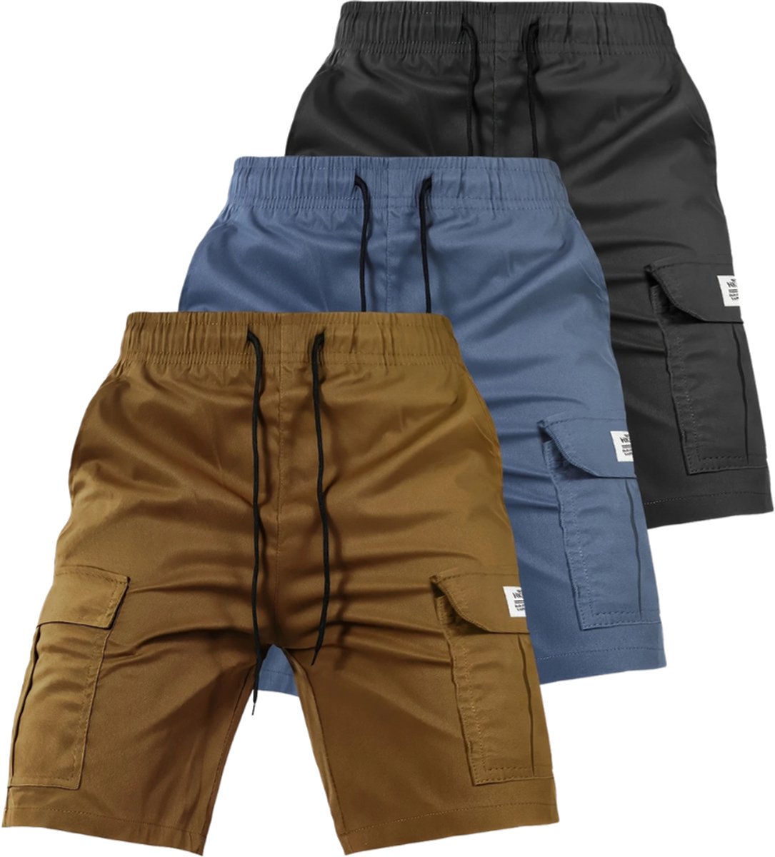 Nivard Korte Broek Heren Cargobroek Spijkerbroek met Zakken Volwassenen Jongens Shorts 3 Pcs Grijs