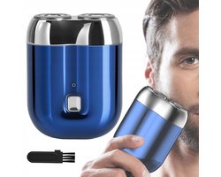 Mini elektrische scheerapparaat met twee koppen - Cadeau-ideeën voor Vaderdag - waterdicht - hogesnelheidsmotor - dubbele ringelleboog - blauw - USB-oplaadbaar - 300 mAh