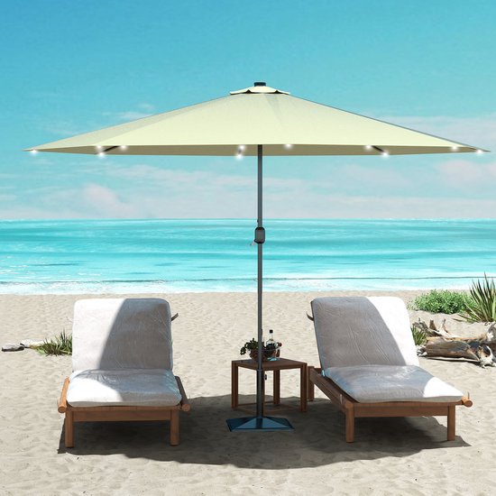 Parasol aluminium 350 cm sans inclinaison - UV40+ Anthracite - Beige Jardin, Terrasse, Balcon avec LED