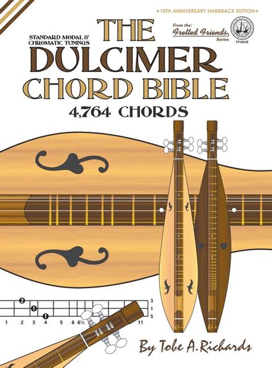 De voorkant van het boek 'The Dulcimer Chord Bible' met 4.764 akkoorden, geschreven door Tobe A. Richards.