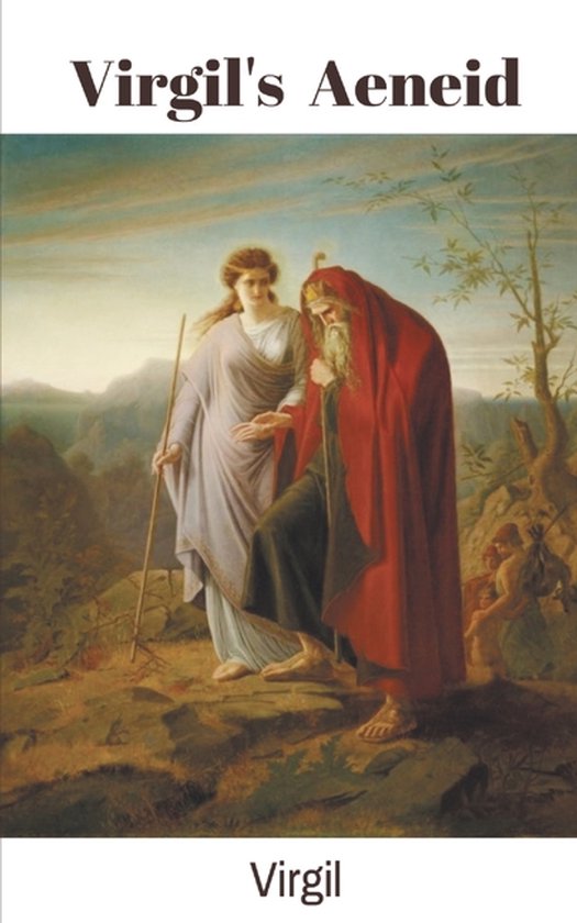 L'Énéide de Virgile avec un homme en manteau rouge et une femme en robe violette sur un terrain rocheux.