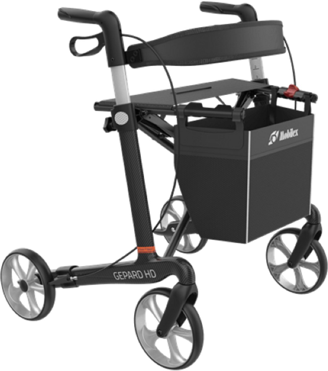 Mobilex Gepard - HD Carbon rollator - Heavy duty - comfort banden - Opvouwbaar - Inclusief tas, rugband en stokhouder - Zwart