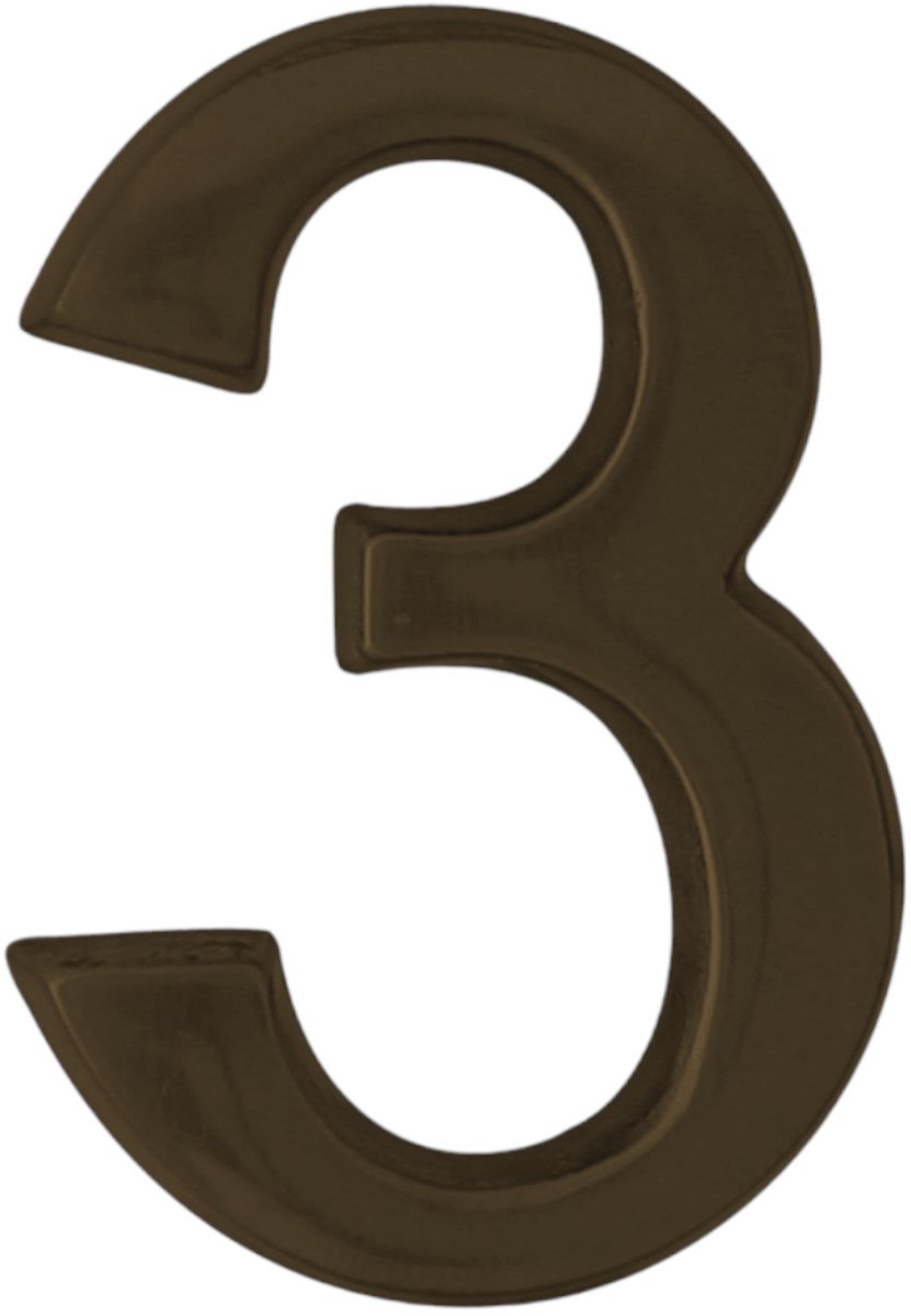 Domino® Deurnummer Zelfklevend SP - "3" - Bruin - Woonhuisnummer Hotelkamernummer 50mm - Huisnummer Brievenbus Adresnummer Stickers - Huisnummerplaatje - Deur en Kamernummer - Lockernummer